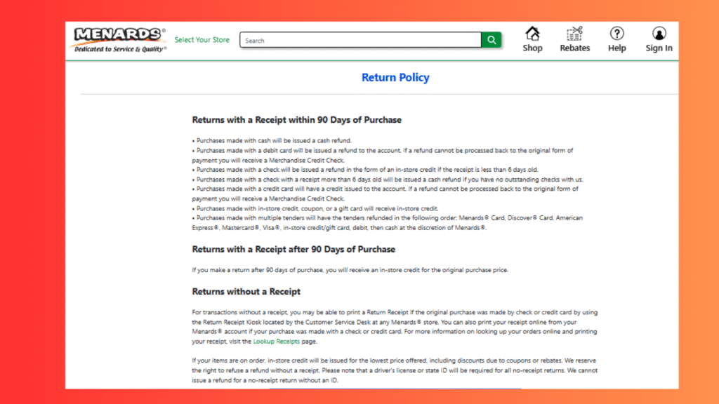 menards return policy